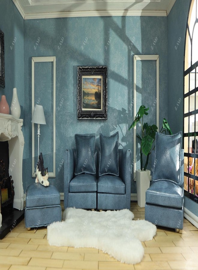 iLAND Dollhouse Furniture Miniature Sectional Couch Set for Doll House Décor Fit 1/12 Scale Accessories, Modern Blue Faux Leather Sofa Timeless & Classic - Image 4